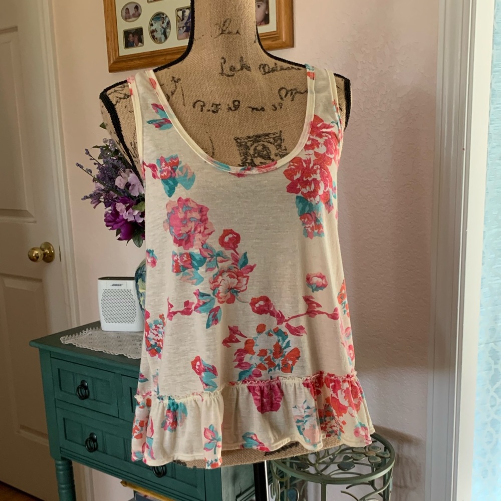 American Eagle JUNIORS Floral Tank Top SZ L
